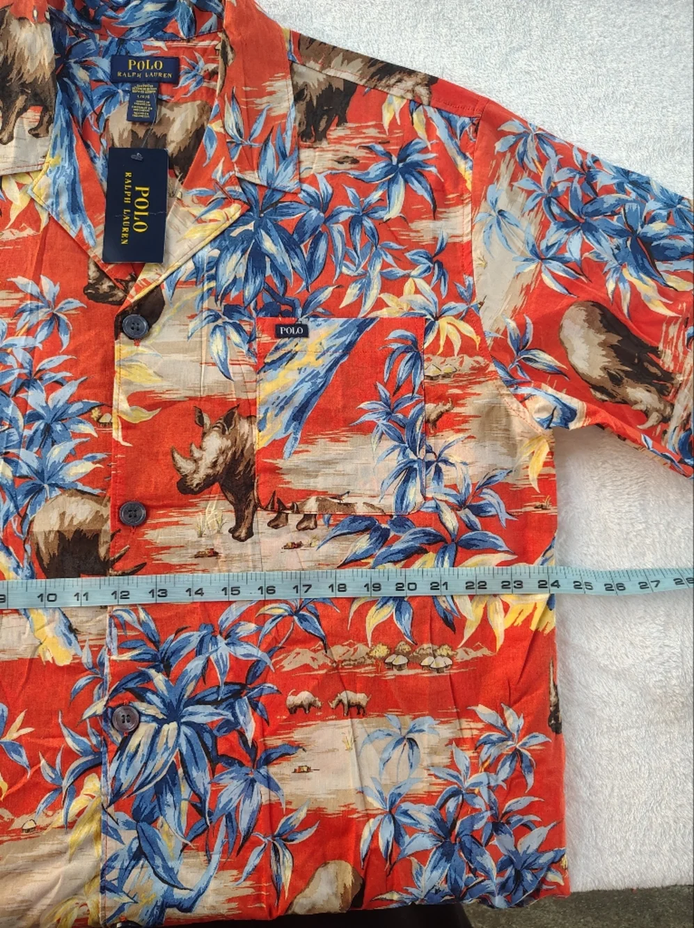 Polo by Ralph Lauren Orange Floral Print Camp Men Shirt with Blue Accents - Picture 5 of 6